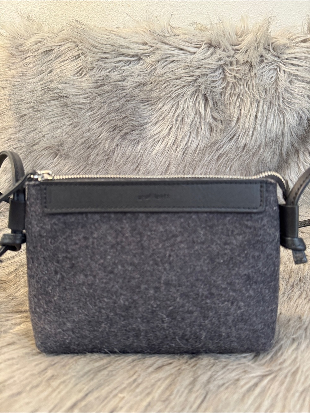 Graf Lantz Charcoal Wool & Black Leather Crossbody